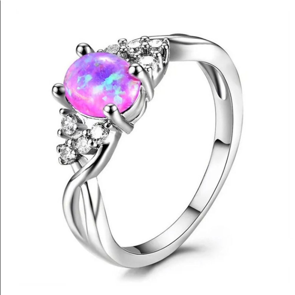 BRAND NEW .925 SILVER PINK FIRE OPAL RING